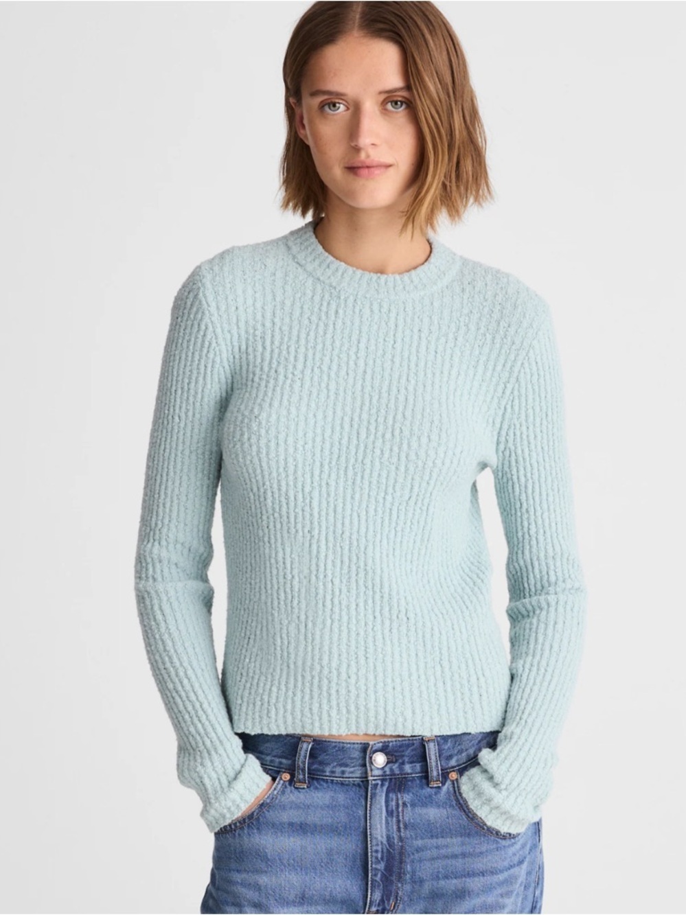 Madewell mint blue Bouclé-Knit Crewneck Sweater